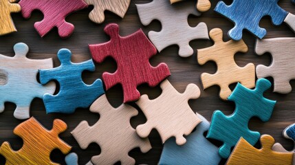 Wall Mural - a striking image of a diverse group of puzzle pieces coming together to form a complete picture, sym