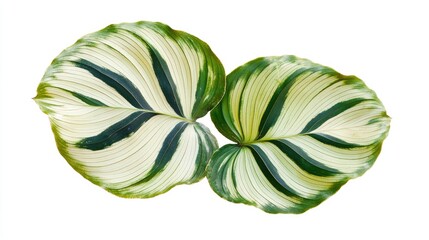 Poster - Calathea ornata pinstripe leaves showcasing vibrant tropical foliage on a clean white background for botanical and floral design use