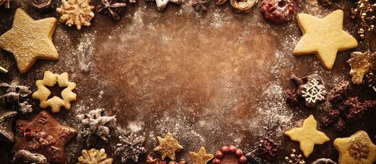 Poster - Festive Christmas Cookies Border with Blank Center for Custom Text and Holiday Greetings