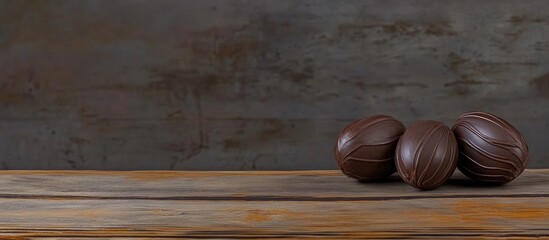 Poster - Brazilian Chocolate Easter Eggs Displayed on Rustic Wooden Table Background