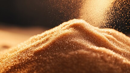Poster - Traditional Chinese brown sugar texture close-up showcasing sucrose granules under warm lighting for culinary and artisanal use.