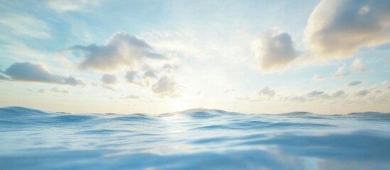 Aufkleber - Serene ocean landscape with gentle waves under a bright sky showcasing clouds and sunlight reflecting on water for a tranquil atmosphere