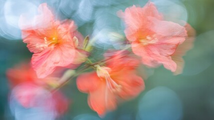 Poster - Colorful abstract blurred flower blossoms creating a dreamy springtime background with vibrant hues and soft bokeh effects