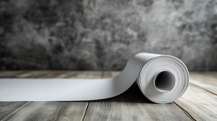 Poster - architectural construction drawings rolled on a wooden surface showcasing project planning and desig
