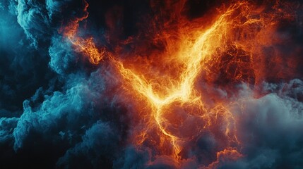 Poster - dynamic abstract background of vibrant fiery colors blending with cool tones representing energy and