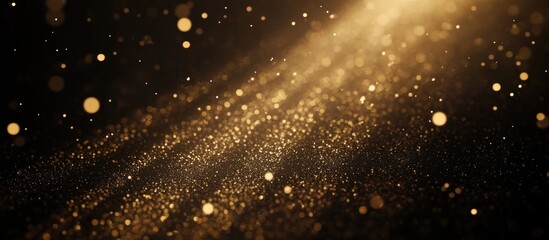 Poster - Golden shimmering particles in a dark background creating a festive atmosphere ideal for celebrations or greeting card designs.