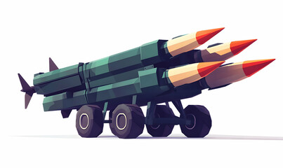 Poster - A stylized representation of a missile launcher with three pointed missiles.