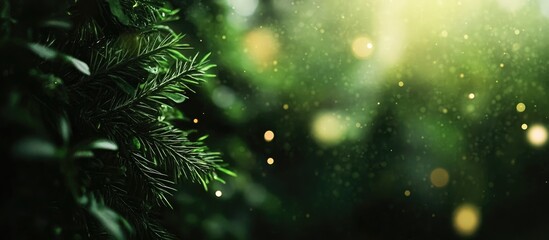 Poster - Lush green foliage with soft bokeh light creating a serene and dreamy background for nature-themed projects and designs