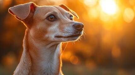 Aufkleber - Galgo dog resting in the park during sunset with a thoughtful expression and warm backlighting creating a serene atmosphere