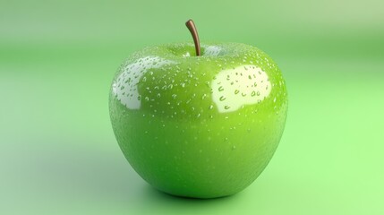 Aufkleber - Fresh green apple glistening with droplets on a vibrant green background showcasing its natural beauty and freshness