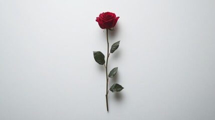 Aufkleber - Elegant red rose with green leaves displayed on a clean white background for floral and romantic themes