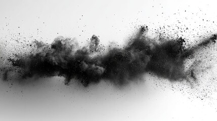 Aufkleber - Dynamic black dust explosion creating an artistic splash against a clean white background showcasing movement and texture in abstract design.