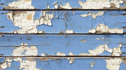 Poster - Weathered blue wooden texture featuring peeling paint on distressed boards suitable for rustic or vintage design backgrounds.