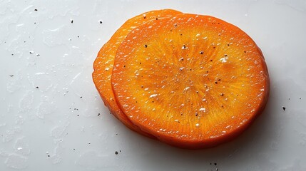 Aufkleber - Fresh carrot slices arranged on a white background showcasing vibrant color and texture for culinary or health-related themes