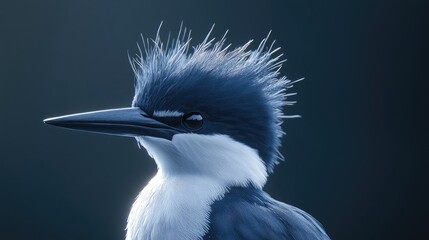Aufkleber - Belted kingfisher close-up showcasing striking plumage and distinctive features against a soft dark background