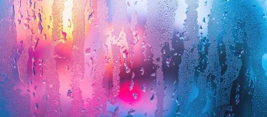 Wall Mural - Colorful bokeh effect with golden and pink hues on a backdrop of wet glass illuminated by soft light in a blurred dreamy atmosphere