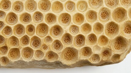 Poster - Textured coral stone wallpaper featuring intricate hexagonal patterns and natural earthy tones for interior design inspiration.