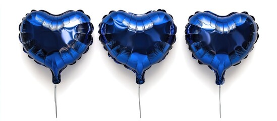 Poster - Blue heart-shaped balloons arranged on a white background for celebrations and special occasions design concept