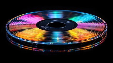 Aufkleber - Close up of a reflective compact disc displaying vibrant rainbow colors against a black background with space available for text insertion
