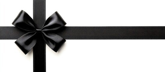Aufkleber - Elegant black silk ribbon and large bow decoration on a white background ideal for gift wrapping and sale promotions with text space.