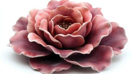 Poster - Elegant pink rose in full bloom with delicate petals on a clean white background showcasing natural beauty and softness.