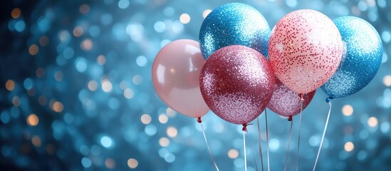Aufkleber - Vibrant glittering balloons with a dreamy bokeh background ideal for festive celebrations and customizable text space