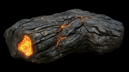 Poster - Glowing embers of burning wood highlighting intricate textures against a solid black backdrop
