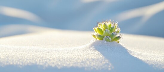 Aufkleber - Cactus thriving in Genipabu sand dunes showcasing resilience amidst a serene and sandy landscape with soft sunlight illuminating the setting