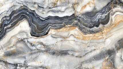 Aufkleber - Elegant marble texture with rich veins and a sophisticated gray and gold palette for interior design and decor applications