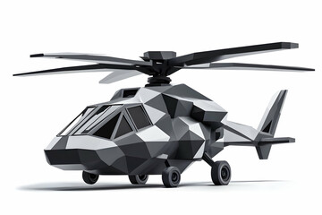 Poster - A stylized, low-poly helicopter design in black and white colors.