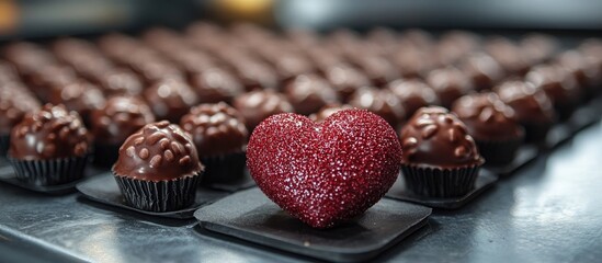 Aufkleber - Chocolates arranged in a heart shape emphasizing romantic love on a stylish table display for special occasions