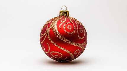 Poster - Red Christmas ball with golden swirl design on a neutral background ideal for festive decorations and holiday themes.