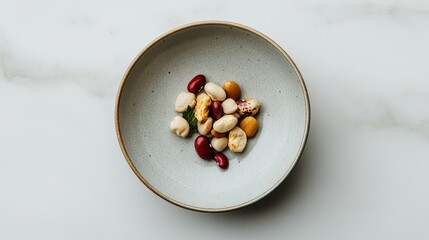 Aufkleber - Assorted dry beans in decorative bowl on minimalist white background for healthy cooking and nutrition concepts