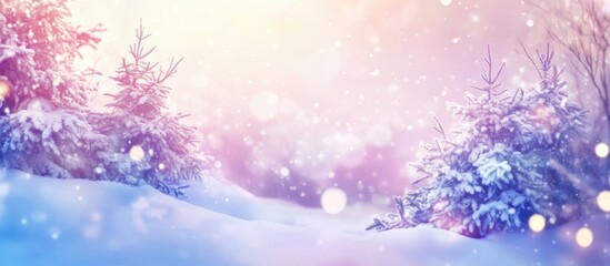 Poster - Winter Wonderland Soft Focus Background with Snowy Trees and Gentle Bokeh Lights for Holiday Seasonal Themes