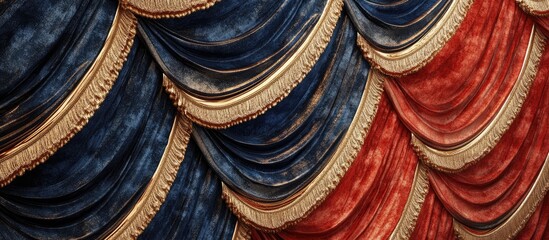 Poster - Lush velvet theatre curtain with vibrant colors and intricate detailing creating an elegant backdrop for performances and events.