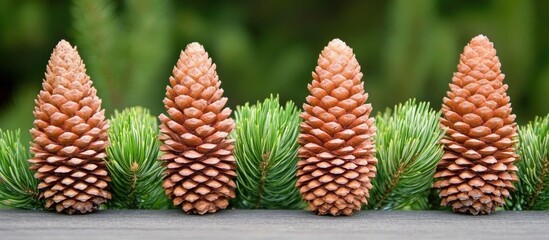 Aufkleber - Pine cones nestled among vibrant green needles in a serene forest setting showcasing nature's beauty and tranquility
