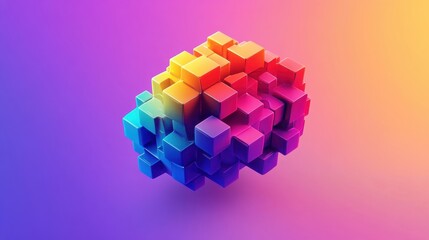 Poster - A colorful cube made of blocks is displayed on a purple background