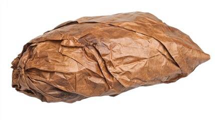 Poster - Textured brown crumpled paper isolated on white background for creative projects and design applications with clipping path included