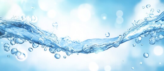 Aufkleber - Crystal clear water with bubbles and a soft blue background creating a serene and refreshing nature scene.