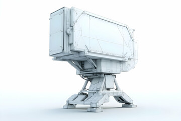 Poster - A futuristic, industrial-looking radar or sensor device on a stable base.