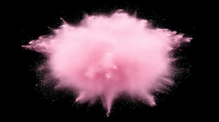 Poster - Vibrant pink powder explosion creating an abstract pattern against a black background showcasing dynamic color movement and energy.