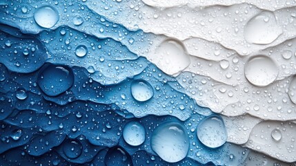 Poster - clear water droplets on white and blue gradient background creating a refreshing and modern wallpape