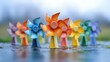 © VirtualVista - Colorful miniature windmills on wet surface with soft focus showcasing clean energy concept and playful weather prediction aesthetics