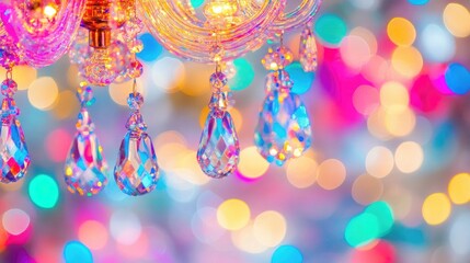 Aufkleber - Colorful bokeh lights with crystal chandelier reflectors creating a vibrant abstract background for elegance and celebration themes