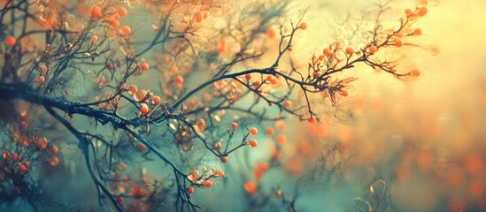 Poster - Enchanting abstract blurred background of illuminated tree lights with glowing branches and soft colorful bokeh effects