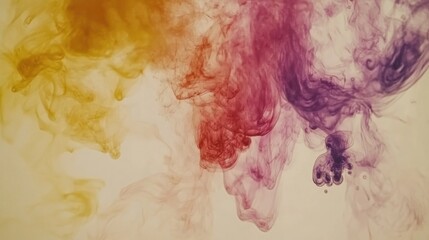 Poster - Colorful ink swirling in water creating abstract patterns on a white background showcasing vibrant hues of yellow purple and red