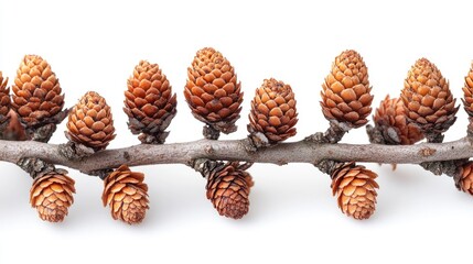Aufkleber - Branch with cones of Cupressus sempervirens against a clean white background showcasing natural textures and earthy tones in botanical design