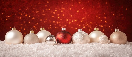 Aufkleber - Festive Christmas Background with Colorful Ornaments and Snowy Texture Ideal for Holiday Promotions and Text Insertion