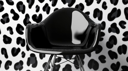 Poster - Black modern chair against a stylish leopard print pattern wall in monochrome aesthetic design setting