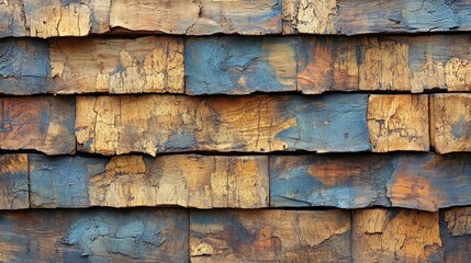 Poster - Cork wood texture with rustic layers of blue and brown tones for background design and natural aesthetics